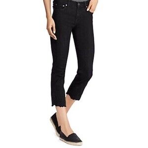 Chic Ralphlauren 6 Embroidered Ankle Denim Jean Cropped  Black Floral Whimsgoth‎